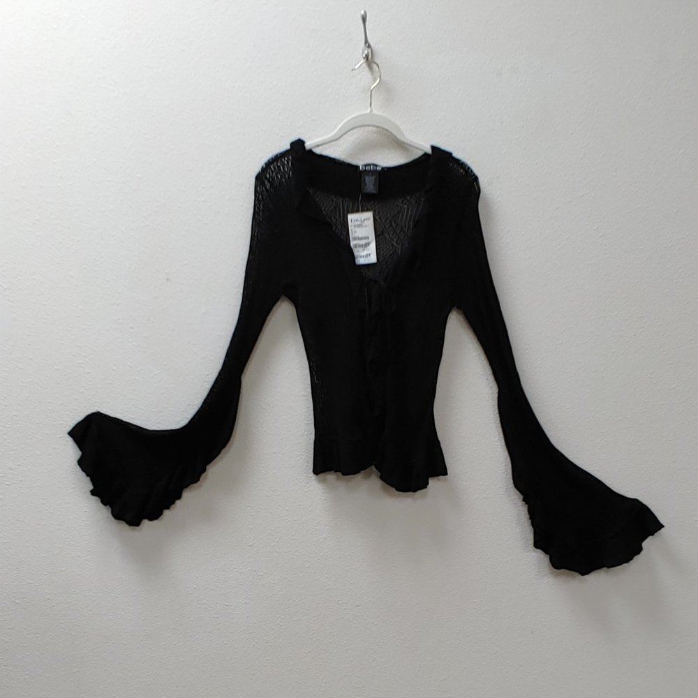 BEBE pointelle ruffled sweater NWT size L
